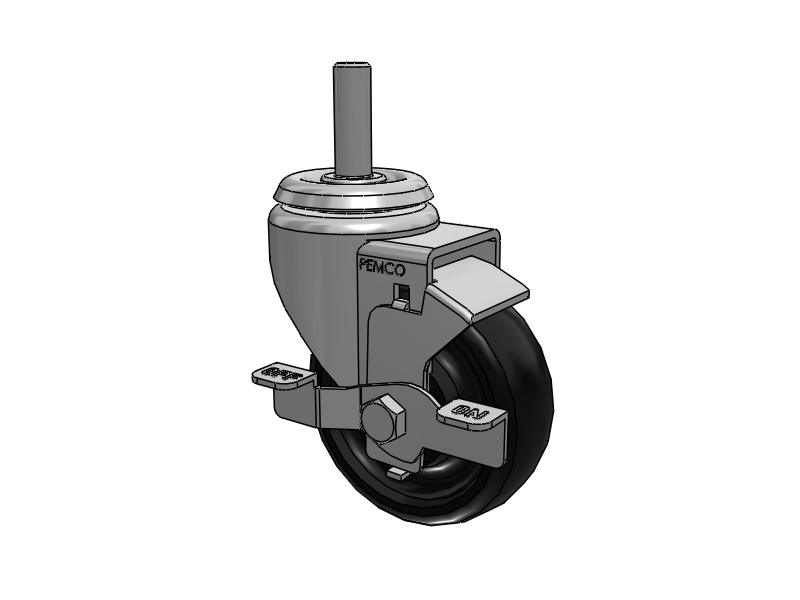 A-line 3.5" x 1.25" Polyolefin (POD) Wheel Caster With Threaded Stem and Side Locking Brake - Part# AS35T2PODSB - Pemco