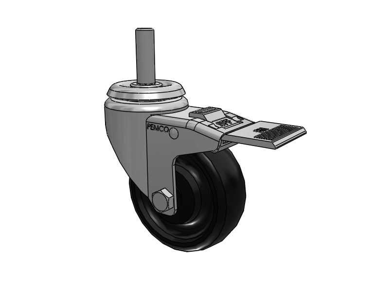 A-line 3.5" x 1.25" Polyolefin (POD) Wheel Caster With Threaded Stem and Total Lock Brake - Part# AS35T2PODTL - Pemco
