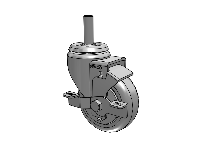 A-line 3.5" x 1.25" Thermo-Rubber (TPR) Wheel Caster With Threaded Stem and Side Locking Brake - Part# AS35T2TPRSB - Pemco