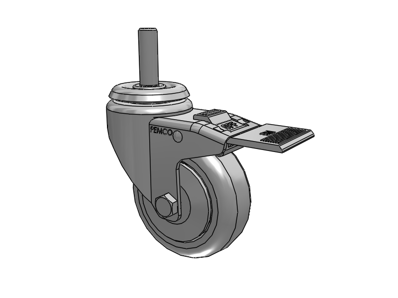 A-line 3.5" x 1.25" Thermo-Urethane (TPU) Wheel Caster With Threaded Stem and Total Lock Brake - Part# AS35T2TPUTL - Pemco