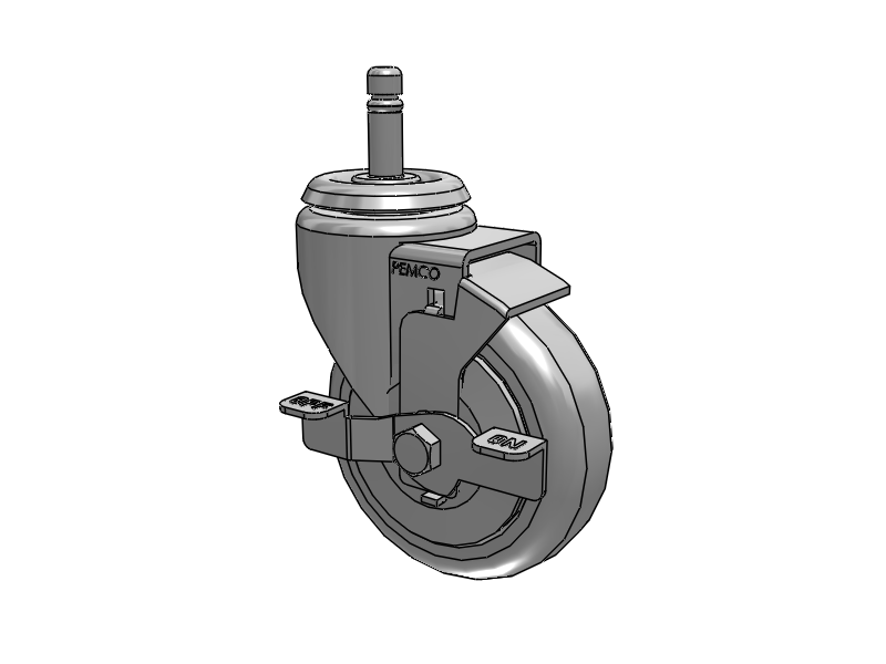 A-line 4" x 1.25" Thermo-Rubber (TPR) Wheel Caster With Grip Ring Stem and Side Locking Brake - Part# AS40G1TPRSB - Pemco