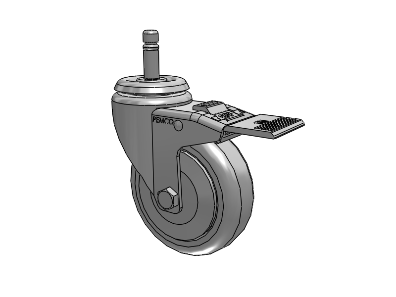 A-line 4" x 1.25" Thermo-Rubber (TPR) Wheel Caster With Grip Ring Stem and Total Lock Brake - Part# AS40G1TPRTL - Pemco