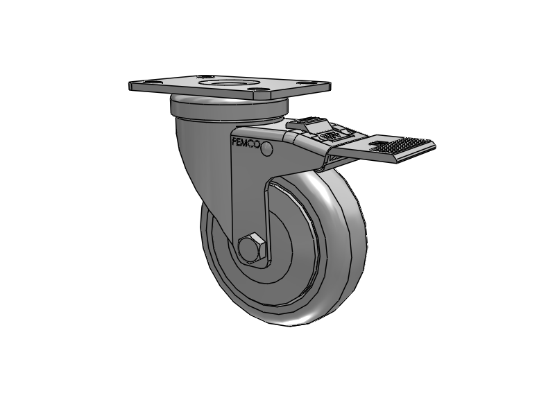A-line 4" x 1.25" Thermo-Rubber (TPR) Wheel Caster With Swivel Top Plate and Total Lock Brake - Part# AS40P1TPRTL - Pemco