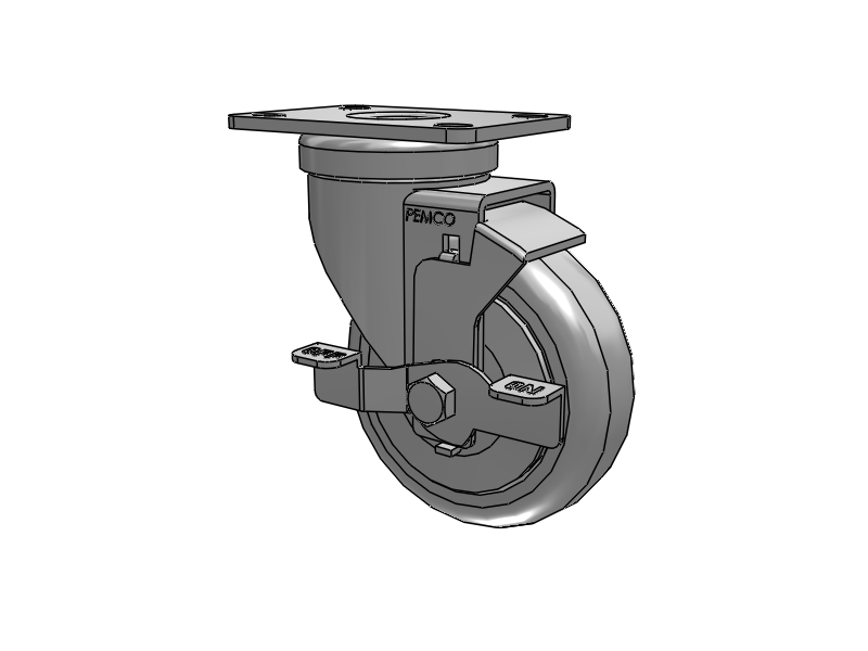A-line 4" x 1.25" Thermo-Urethane (TPU) Wheel Caster With Swivel Top Plate and Side Locking Brake - Part# AS40P1TPUSB - Pemco
