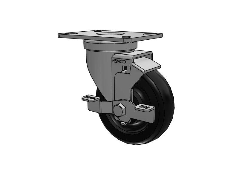 A-line 4" x 1.25" Polyolefin (POD) Wheel Caster With Swivel Top Plate and Side Locking Brake - Part# AS40P2PODSB - Pemco