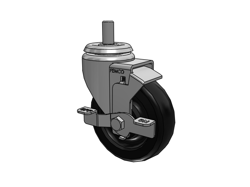 A-line 4" x 1.25" Polyolefin (POD) Wheel Caster With Threaded Stem and Side Locking Brake - Part# AS40T1PODSB - Pemco