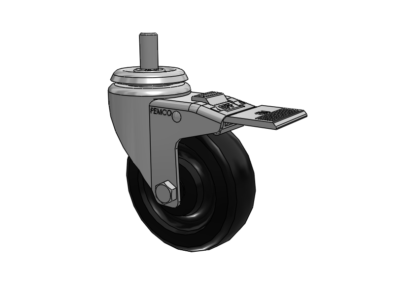 A-line 4" x 1.25" Polyolefin (POD) Wheel Caster With Threaded Stem and Total Lock Brake - Part# AS40T1PODTL - Pemco