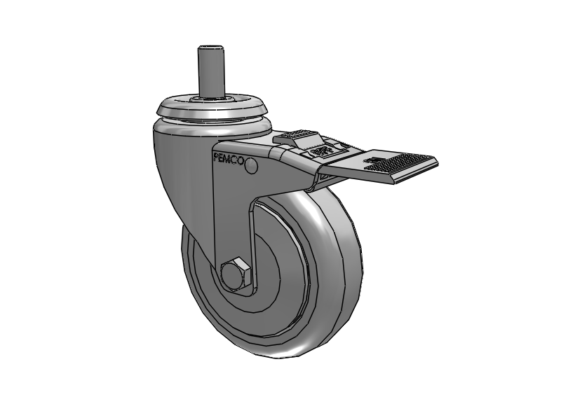 A-line 4" x 1.25" Thermo-Rubber (TPR) Wheel Caster With Threaded Stem and Total Lock Brake - Part# AS40T1TPRTL - Pemco