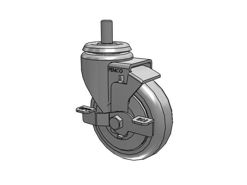 A-line 4" x 1.25" Thermo-Urethane (TPU) Wheel Caster With Threaded Stem and Side Locking Brake - Part# AS40T1TPUSB - Pemco