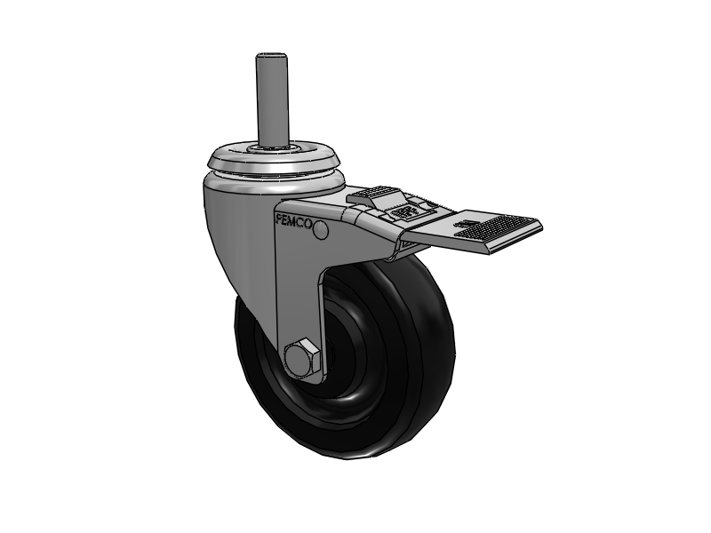 A-line 4" x 1.25" Polyolefin (POD) Wheel Caster With Threaded Stem and Total Lock Brake - Part# AS40T2PODTL - Pemco