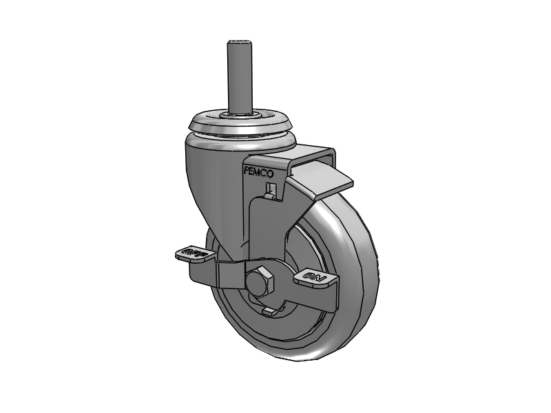 A-line 4" x 1.25" Thermo-Urethane (TPU) Wheel Caster With Threaded Stem and Side Locking Brake - Part# AS40T2TPUSB - Pemco