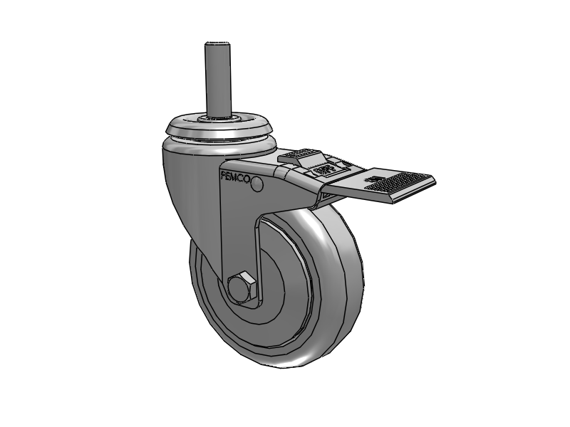 A-line 4" x 1.25" Thermo-Urethane (TPU) Wheel Caster With Threaded Stem and Total Lock Brake - Part# AS40T2TPUTL - Pemco
