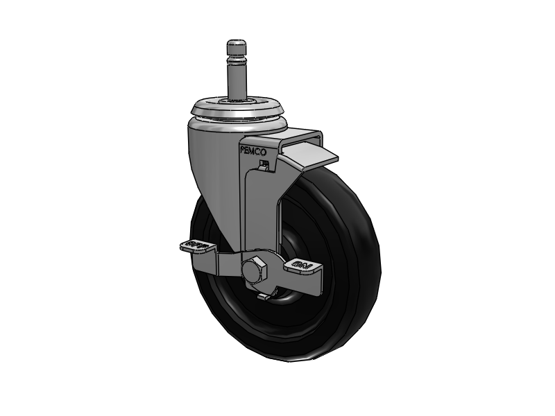 A-line 5" x 1.25" Polyolefin (POD) Wheel Caster With Grip Ring Stem and Side Locking Brake - Part# AS50G1PODSB