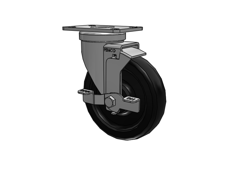A-line 5" x 1.25" Polyolefin (POD) Wheel Caster With Swivel Top Plate and Side Locking Brake - Part# AS50P1PODSB - Pemco