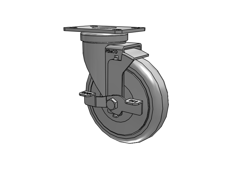 A-line 5" x 1.25" Thermo-Urethane (TPU) Wheel Caster With Swivel Top Plate and Side Locking Brake - Part# AS50P1TPUSB - Pemco