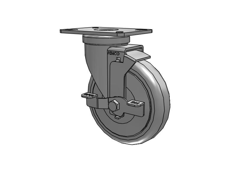 A-line 5" x 1.25" Thermo-Rubber (TPR) Wheel Caster With Swivel Top Plate and Side Locking Brake - Part# AS50P2TPRSB - Pemco