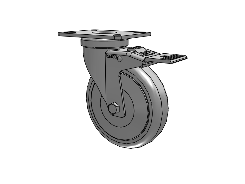 A-line 5" x 1.25" Thermo-Urethane (TPU) Wheel Caster With Swivel Top Plate and Total Lock Brake - Part# AS50P2TPUTL - Pemco