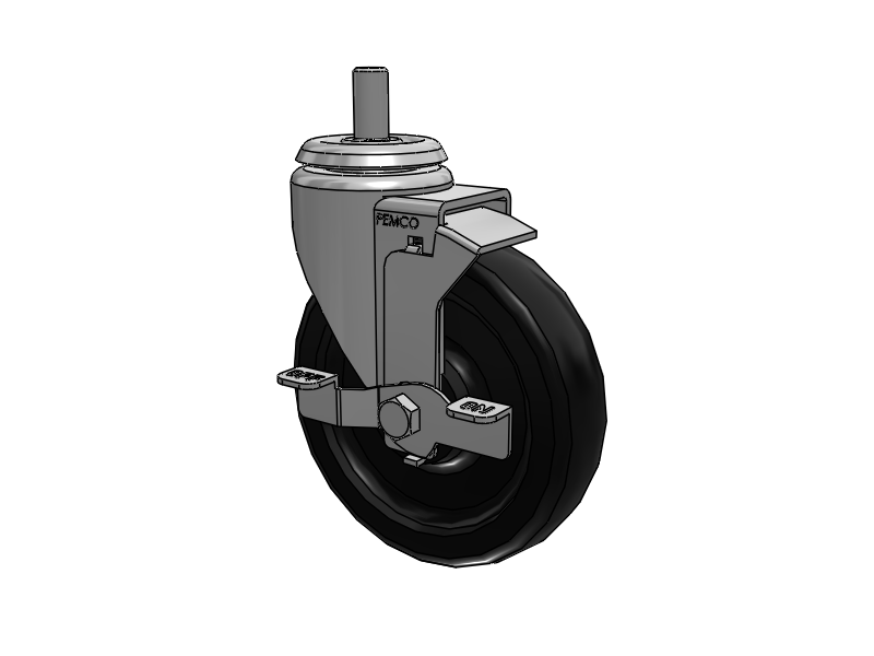 A-line 5" x 1.25" Polyolefin (POD) Wheel Caster With Threaded Stem and Side Locking Brake - Part# AS50T1PODSB - Pemco