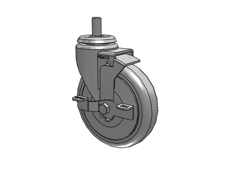 A-line 5" x 1.25" Thermo-Urethane (TPU) Wheel Caster With Threaded Stem and Side Locking Brake - Part# AS50T1TPUSB - Pemco