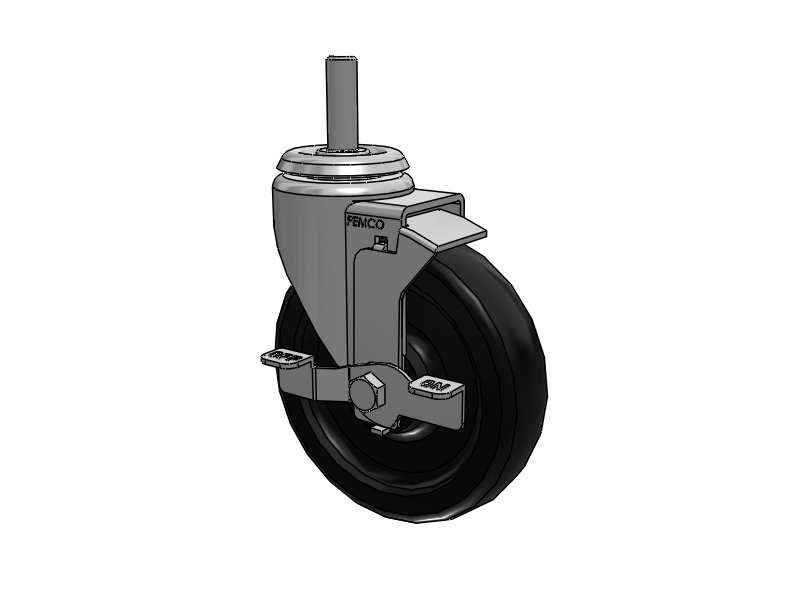 A-line 5" x 1.25" Polyolefin (POD) Wheel Caster With Threaded Stem and Side Locking Brake - Part# AS50T2PODSB - Pemco