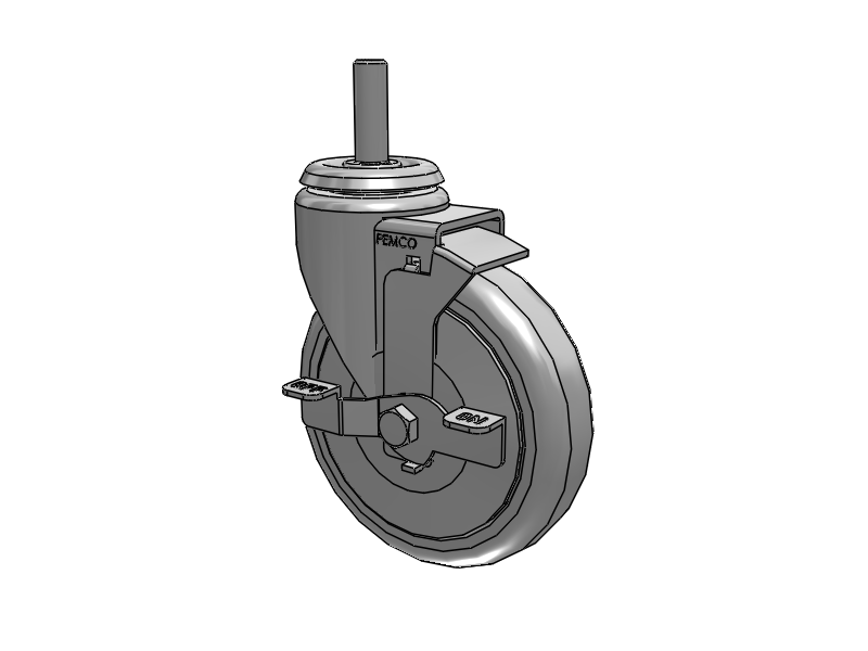 A-line 5" x 1.25" Thermo-Rubber (TPR) Wheel Caster With Threaded Stem and Side Locking Brake - Part# AS50T2TPRSB - Pemco