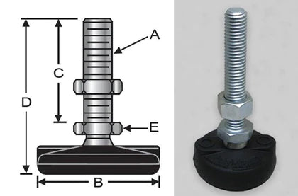 5/8"-11x6" Threaded Stud Steel Leveling Mount with 2" Nylon Base - BNYLC26 - S&W Leveling Mounts
