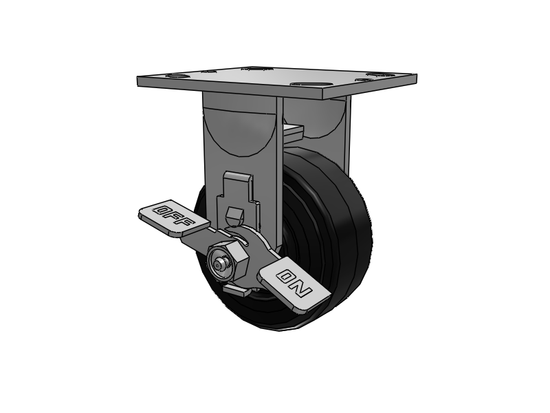 E-line Rigid 4"x2" Rubber-on-Iron Wheel 4"x4.5" Plate Caster With Tread Lock Brake; Part# ER4X2MORTBK - Pemco