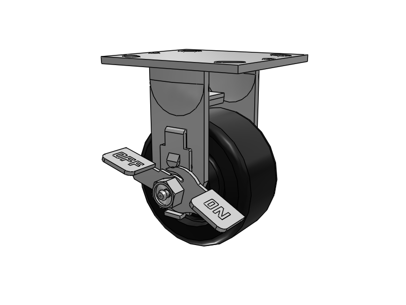 E-line Rigid 4"x2" Phenolic USA-Made Wheel 4"x4.5" Plate Caster With Tread Lock Brake; Part# ER4X2PHNBTBK - Pemco