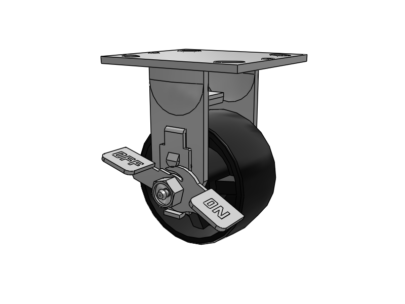 E-line Rigid 4"x2" Polypropylene USA-Made Wheel 4"x4.5" Plate Caster With Tread Lock Brake; Part# ER4X2PODBTBK - Pemco