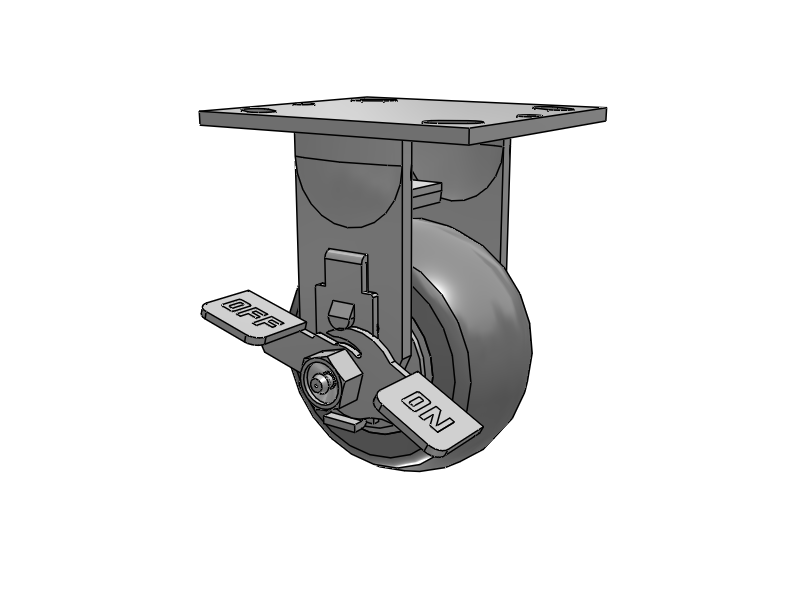 E-line Rigid 4"x2" Rubber Donut USA-Made TPR Wheel 4"x4.5" Plate Caster With Tread Lock Brake; Part# ER4X2TPDBTBK - Pemco