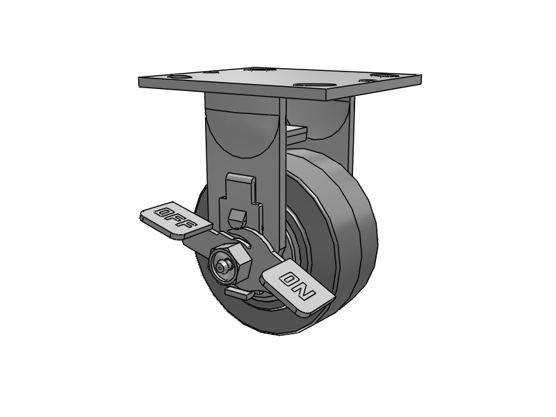 E-line Rigid 4"x2" Rubber USA-Made TPR Wheel 4"x4.5" Plate Caster With Tread Lock Brake; Part# ER4X2TPRTBK - Pemco