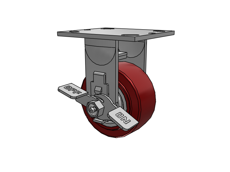 E-line Rigid 4"x2" Polyurethane (TPU) USA-Made Wheel 4"x4.5" Plate Caster With Tread Lock Brake; Part# ER4X2TUMBTBK - Pemco