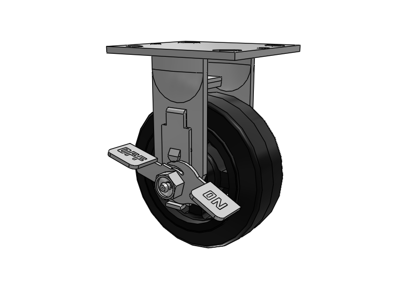 E-line Rigid 5"x2" Rubber-on-Iron Wheel 4"x4.5" Plate Caster w/Tread Lock Brake; Part# ER5X2MORTBK - Pemco