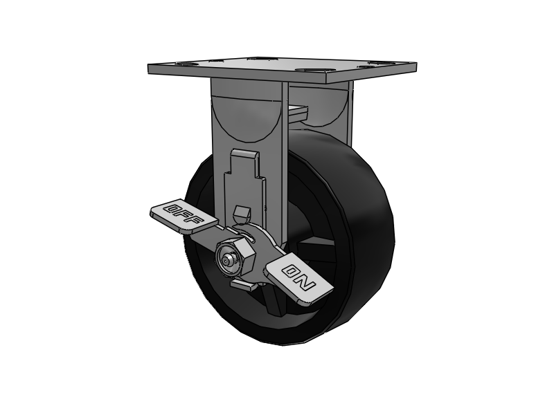 E-line Rigid 5"x2" Polypropylene USA-Made Wheel 4"x4.5" Plate Caster With Tread Lock Brake; Part# ER5X2PODBTBK - Pemco