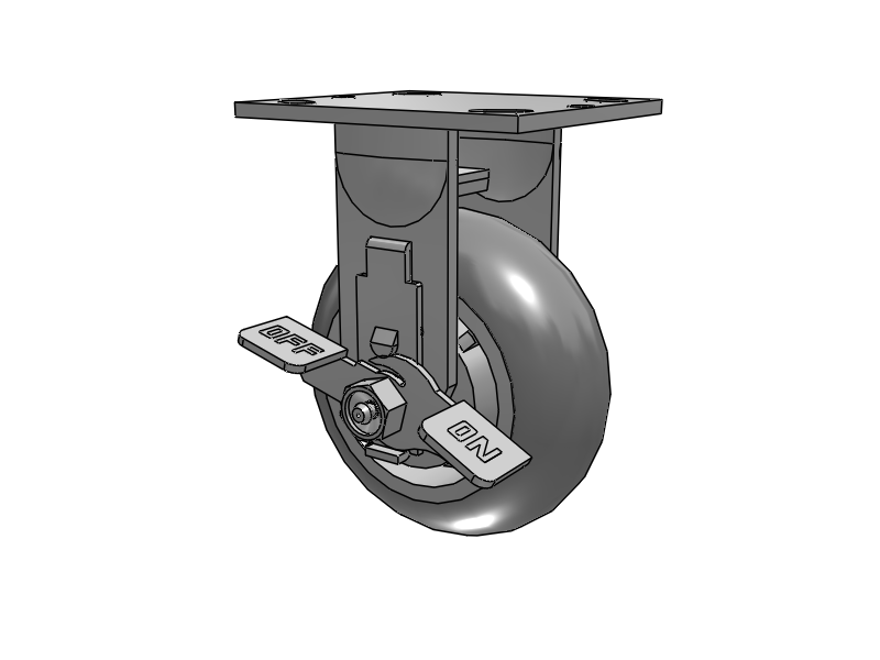 E-line Rigid 5"x2" Rubber Donut USA-Made TPR Wheel 4"x4.5" Plate Caster With Tread Lock Brake; Part# ER5X2TPDDTBK - Pemco
