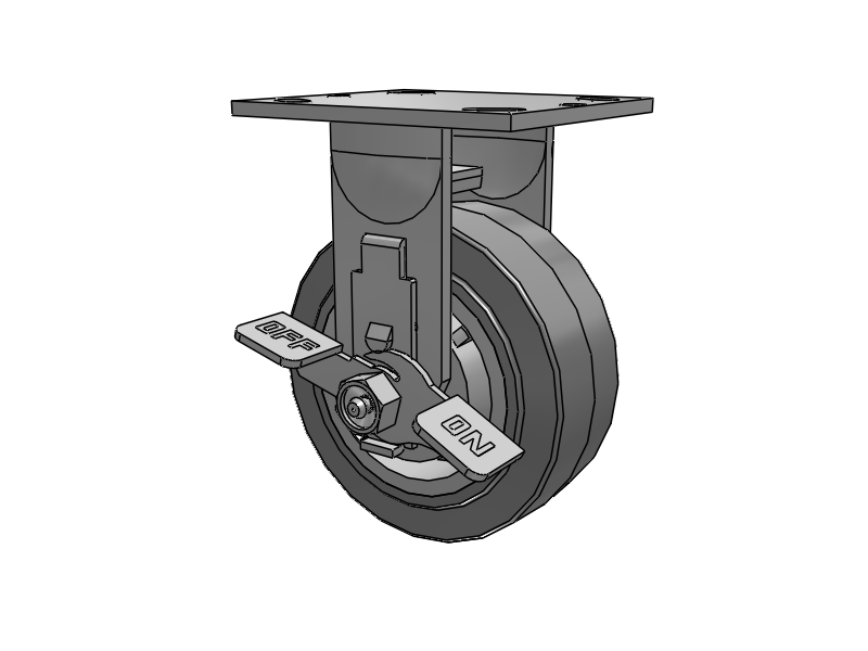 E-line Rigid 5"x2" Rubber USA-Made TPR Wheel 4"x4.5" Plate Caster With Tread Lock Brake; Part# ER5X2TPRDTBK - Pemco