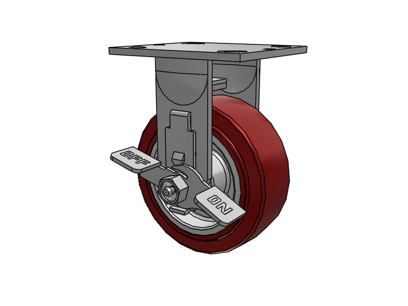 E-line Rigid 5"x2" Polyurethane (TPU) USA-Made Wheel 4"x4.5" Plate Caster With Tread Lock Brake; Part# ER5X2TUMTBK - Pemco