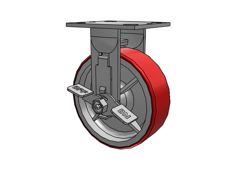 E-line Rigid 6"x 2" Polyurethane-on-Iron Wheel 4"x 4.5" Plate Caster w/ Tread Lock Brake; Part# ER6X2MOPTBK - Pemco