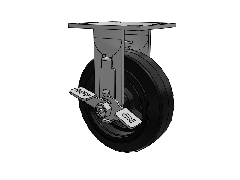 E-line Rigid 6"x2" Rubber-on-Iron Wheel 4"x4.5" Plate Caster w/ Tread Lock Brake; Part# ER6X2MORTBK - Pemco