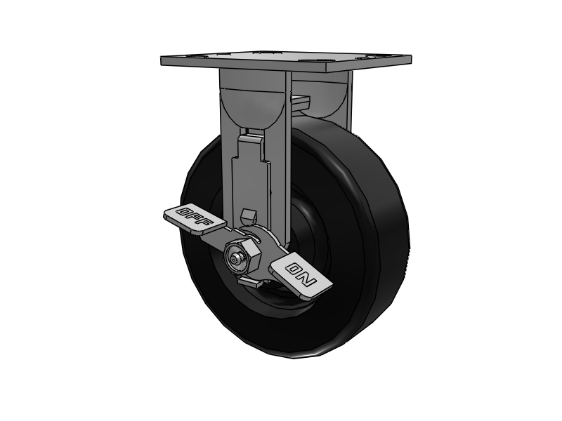 E-line Rigid 6"x2" Phenolic USA-Made Wheel 4"x4.5" Plate Caster w/ Tread Lock Brake; Part# ER6X2PHNTBK - Pemco
