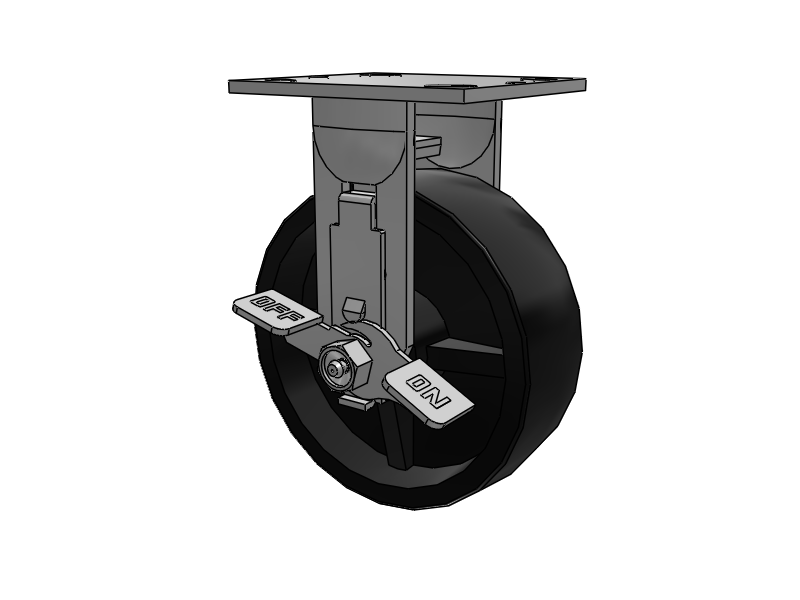 E-line Rigid 6"x2" Polypropylene USA-Made Wheel 4"x4.5" Plate Caster w/ Tread Lock Brake; Part# ER6X2PODDTBK - Pemco