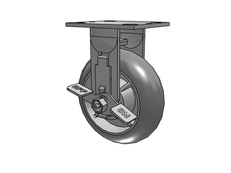 E-line Rigid 6"x2" Rubber Donut USA-Made TPR Wheel 4"x4.5" Plate Caster With Tread Lock Brake; Part# ER6X2TPDTBK - Pemco