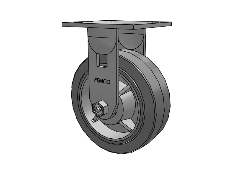 E-line Rigid 6"x2" Rubber USA-Made TPR Wheel 4"x4.5" Plate Caster; Part# ER6X2TPRD - Pemco