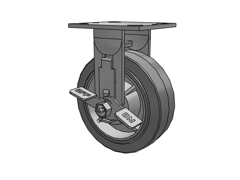 E-line Rigid 6"x2" Rubber USA-Made TPR Wheel 4"x4.5" Plate Caster w/ Tread Lock Brake; Part# ER6X2TPRDTBK - Pemco
