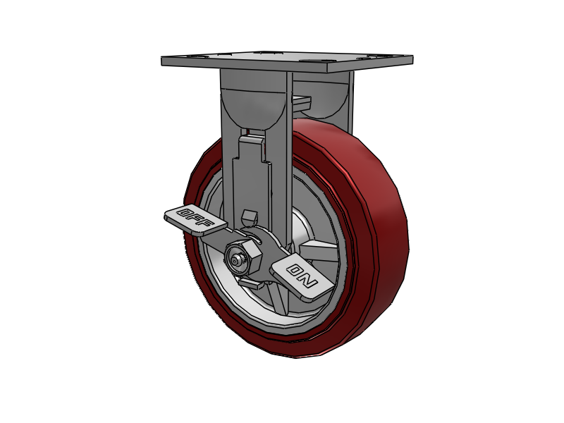 E-line Rigid 6"x2" Polyurethane (TPU) USA-Made Wheel 4"x4.5" Plate Caster With Tread Lock Brake; Part# ER6X2TUMDTBK - Pemco