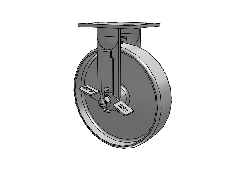 E-line Rigid 8"x2" Cast Iron Wheel 4"x4.5" Plate Caster w/ Tread Lock Brake; Part# ER8X2CIRTBK - Pemco