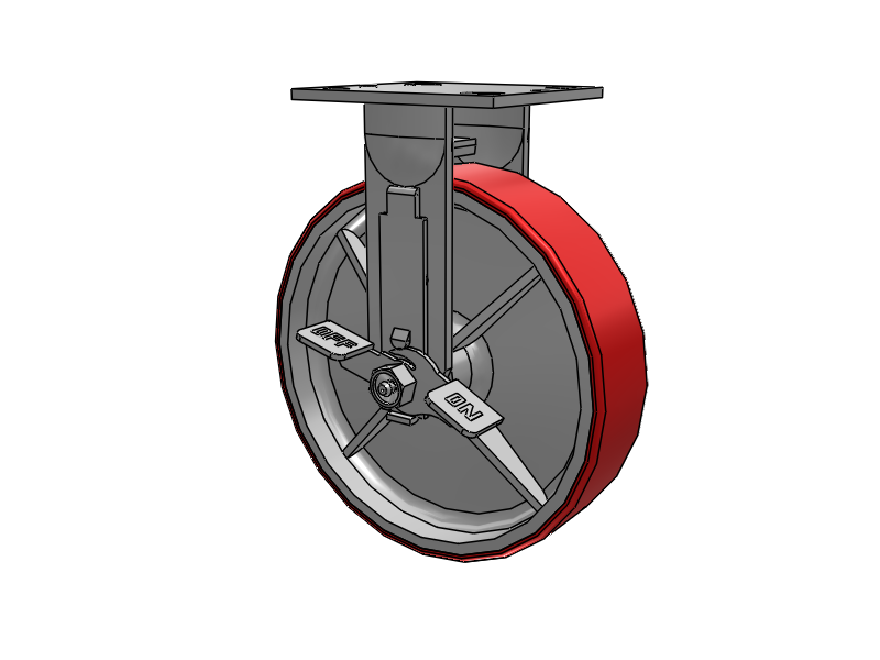 E-line Rigid 8"x2" Polyurethane-on-Iron Wheel 4"x4.5" Plate Caster w/ Tread Lock Brake; Part# ER8X2MOPTBK - Pemco