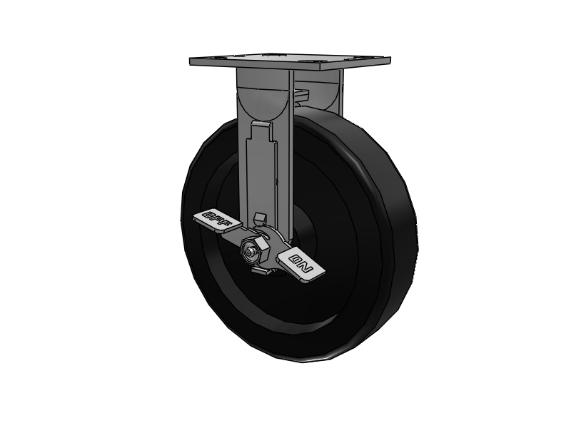 E-line Rigid 8"x2" Phenolic USA-Made Wheel 4"x4.5" Plate Caster w/ Tread Lock Brake; Part# ER8X2PHNTBK - Pemco