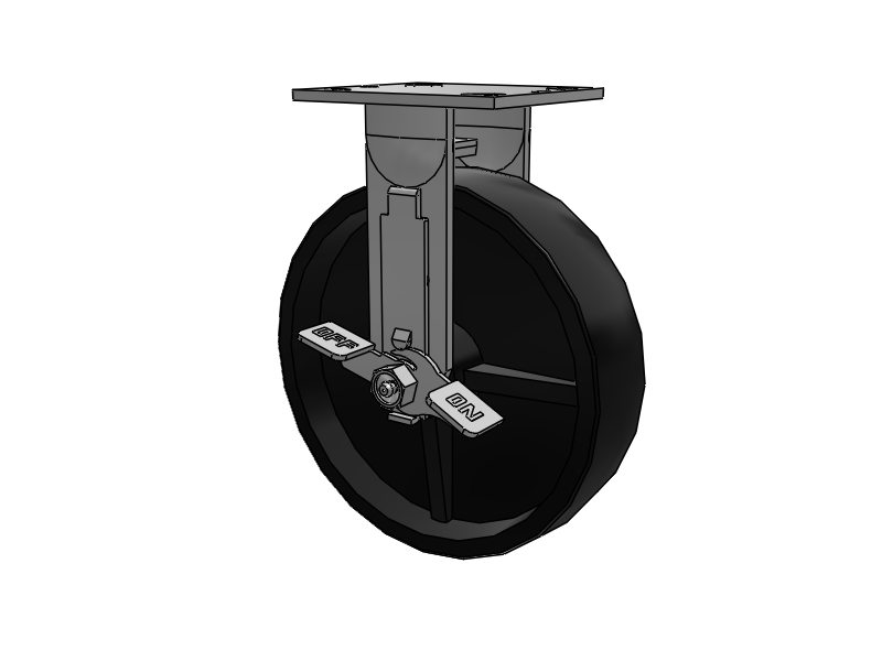 E-line Rigid 8"x2" Polypropylene USA-Made Wheel 4"x4.5" Plate Caster With Tread Lock Brake; Part# ER8X2PODDTBK