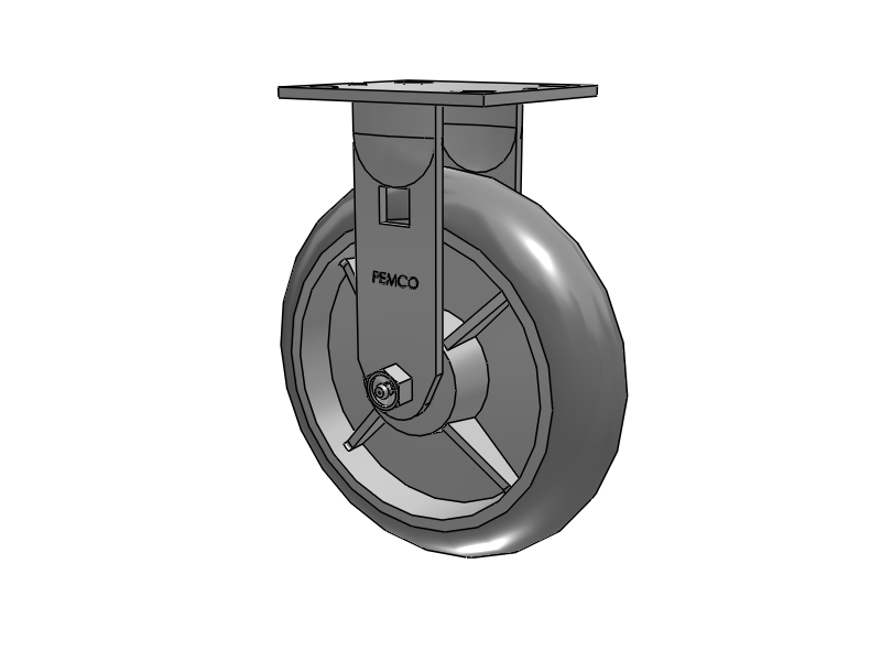 E-line Rigid 8"x2" Rubber Donut USA-Made TPR Wheel 4"x4.5" Plate Caster; Part# ER8X2TPDB